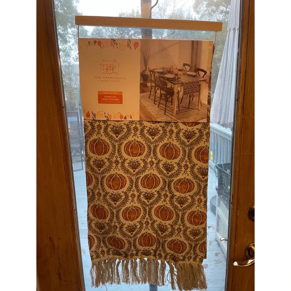 Farmhouse Rachel Ashwell Pumpkin Damask Table Runner‎ Fall Decor 18x108